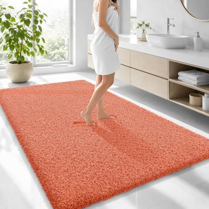 OLANLY Microfiber Large Bathroom Rugs 70x46, Soft Absorbent Bath Mat, Coral