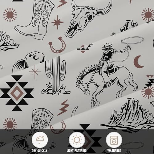 Extra Long Grey Western Cowboy Shower Curtain, 12 Hooks, 72" Wx84 L