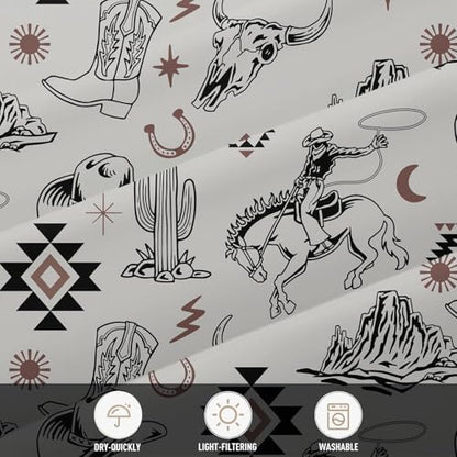 Extra Long Grey Western Cowboy Shower Curtain, 12 Hooks, 72" Wx84 L