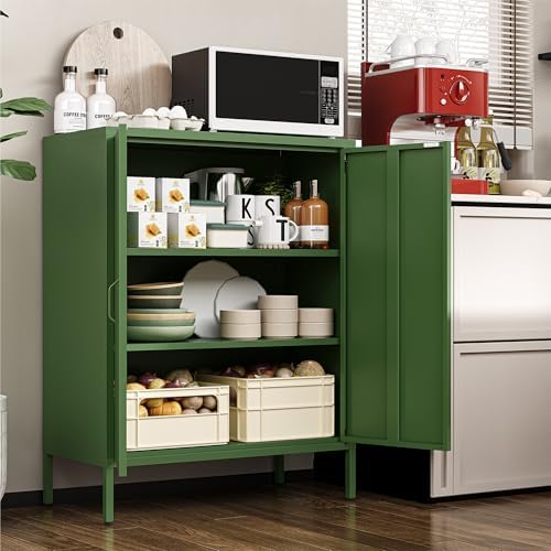 YAUWOH Metal Cabinet with 2 Doors and 4 Shelves，39.96" Tall Steel Office Cabinet,Bathroom Floor Locker for Office,Home,Garage,Gym,School (1PC,Forest Green)