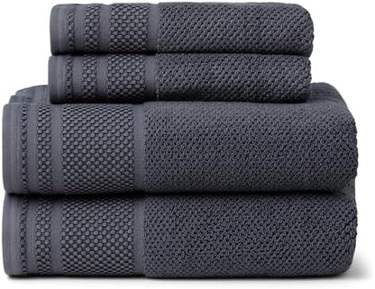Texere 100% Organic Cotton Rice Weave Jacquard 700 GSM Luxury Bath Towel Sets - Ultra Soft and Absorbent Hotel and Spa Quality (Rice Weave, Charcoal, 2 Bath & 2 Hand Towels)