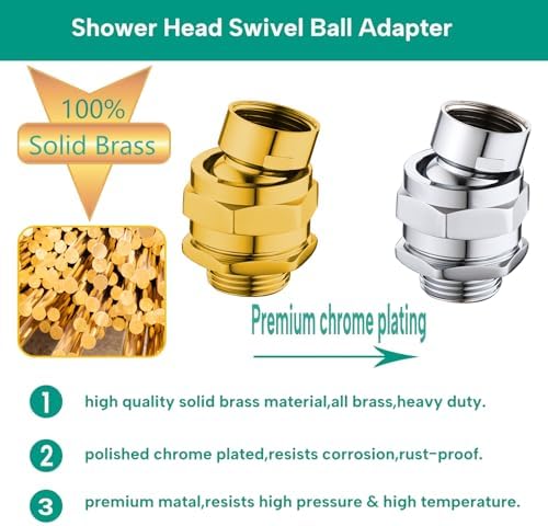 Heavy Duty Shower Head Swivel Ball Adapter, Solid Brass Shower Head Swivel Adapter Chrome Polished, Adjustable Shower Arm Connector Universal Shower Assembly Shower Arm Extension...