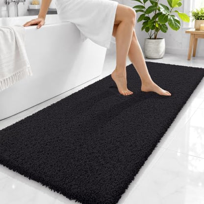 OLANLY Microfiber Bathroom Runner Rugs 59x24, Ultra Soft Bath Mat, Black