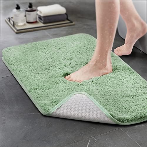 TECHMILLY Super Soft Shaggy Bathroom Rugs, Absorbent Thick Non Slip Microfiber Bath Rugs, Quick Dry Machine Washable Bath Mat for Bathroom Floor, Bathtub and Shower 24"x36" Sage