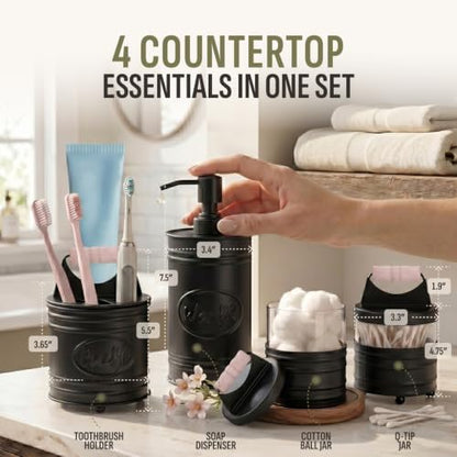 Autumn Alley Matte Black Rustic Farmhouse Bathroom Accessories, 4 Piece