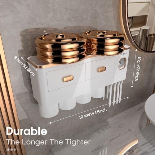 iHave Toothbrush Holders Bathrooms Wall Mount Toothpaste Dispenser & 4 Cups
