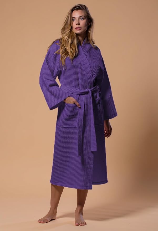 Turquaz Womens Lightweight Waffle Kimono Bathrobe for Men - Soft Quick-Dry Spa & Summer Towel Robe, Cotton Blend
