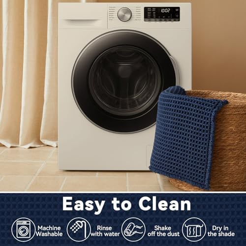 Triohero Waffle Bath Mat, Boho Bathroom Rugs Non Slip, 24x36 Navy Blue