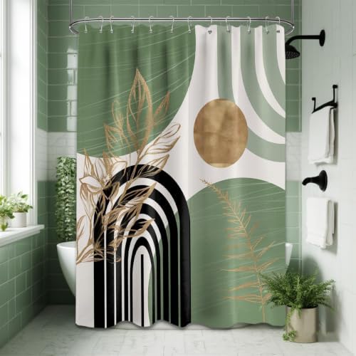 Sage Green and Gold Extra Long Shower Curtain, Tall 72X96 in