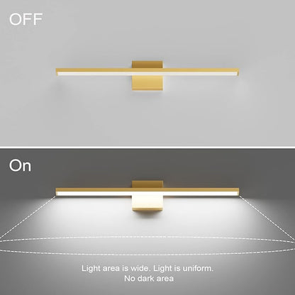 Ralbay 24inch Modern Gold Bathroom Vanity Light Frosted Aluminum Modern LED Gold Bathroom Light Fixtures White Light 6000K