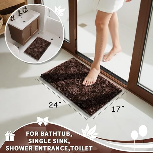 Yimobra Chenille Bathroom Rugs Non Slip, Extra Thick Soft Absorbent Bath Rug, Machine Washable Quick Dry Bath Mat for Bathroom Floor, Tub and Shower, Home Decor Accessories, 24x17, Brown