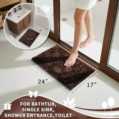 Yimobra Chenille Bathroom Rugs Non Slip, Extra Thick Soft Absorbent Bath Rug, Machine Washable Quick Dry Bath Mat for Bathroom Floor, Tub and Shower, Home Decor Accessories, 24x17, Brown