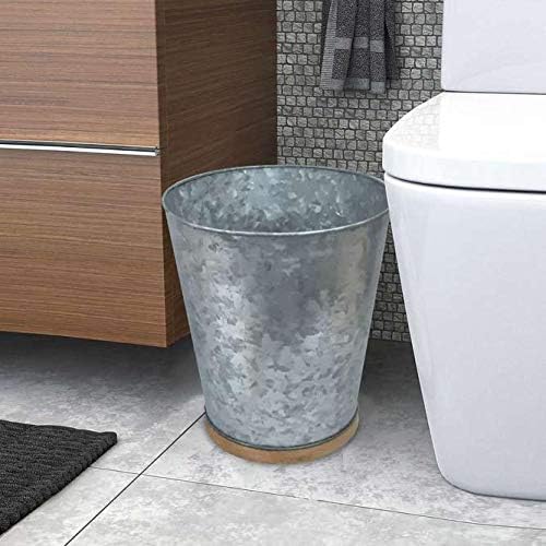 nu Steel Confetti Collection Galvanized Sheet and Real Wood Wastebasket Perfect for Home & Bathroom Accessories
