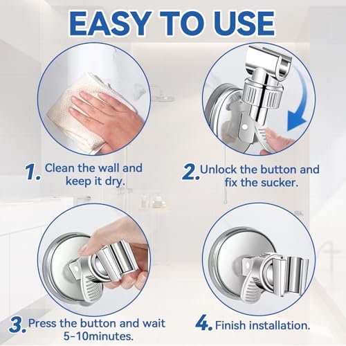 Adjustable Shower Head Holder, Bathroom Suction Cup Bracket for Handheld Shower, Removable Wall Mount (Silver-2)