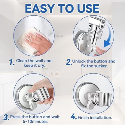 Adjustable Shower Head Holder, Bathroom Suction Cup Bracket for Handheld Shower, Removable Wall Mount (Silver-2)