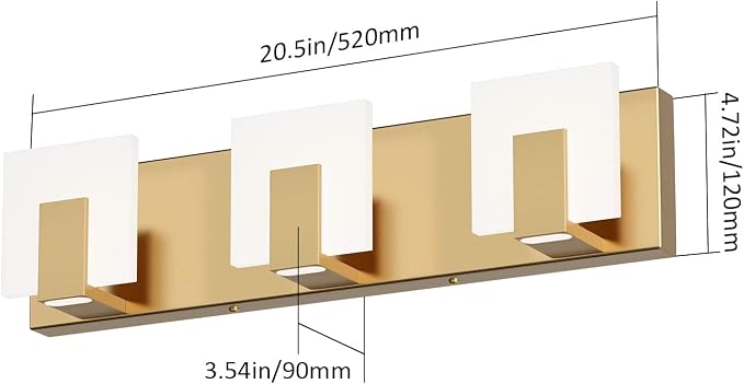 Aipsun Gold Bathroom Vanity Light Fixtures Modern LED 3 Lights Vanity Light for Bathroom Up and Down Wall Light Fixtures 6000K