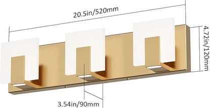 Aipsun Gold Bathroom Vanity Light Fixtures Modern LED 3 Lights Vanity Light for Bathroom Up and Down Wall Light Fixtures 6000K