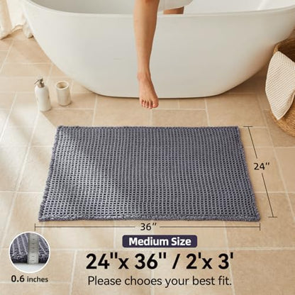 Triohero Waffle Bath Mat, Boho Bathroom Rugs Non Slip, 24x36 Dark Grey