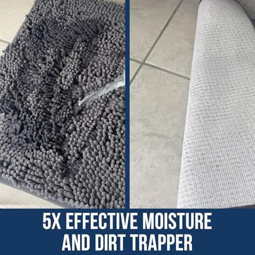 Muddy Mat® | Chenille Bathroom Rugs Quick Dry Microfiber Mats Non Slip Washable, Extra Thick, Soft and Highly Absorbent Bath Mats for Bathroom, Kitchen, and Shower Floor - Grey 36"x60"
