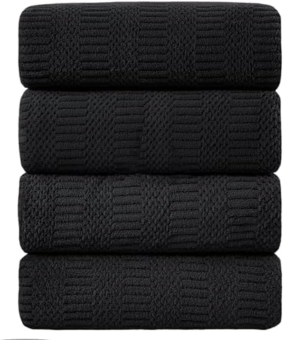 Ycosy 4 Pack Extra Large Microfiber Bath Towels Set,35x70 inches,600GSM,Less Lint Highly Absorbent Super Soft & Quick Dry,Oversized Bath Towels,Perfect for Bathroom Gym Pool,Black