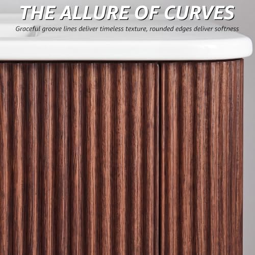 T4TREAM 72" Fluted Bathroom Vanity with 2 Single Sinks, Dark Walnut