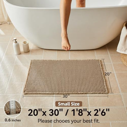 Triohero Waffle Bath Mat, Boho Bathroom Rugs Non Slip Washable, 20x30 Khaki