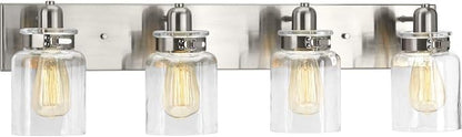 Progress Lighting P300048-009 Calhoun Collection Clear Glass Farmhouse Bath Vanity Light, 4-Light, Brushed Nickel