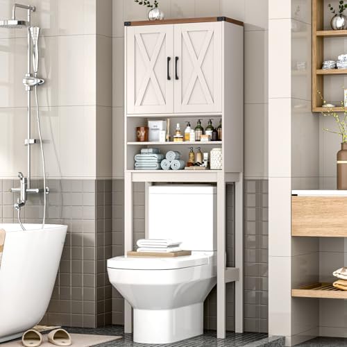 Vabches Over The Toilet Storage Cabinet with Adjustable Shelf, White