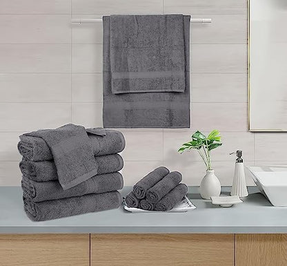 HILLFAIR 100% Cotton 24 Piece Bath Towels Set for Bathroom- Platinum