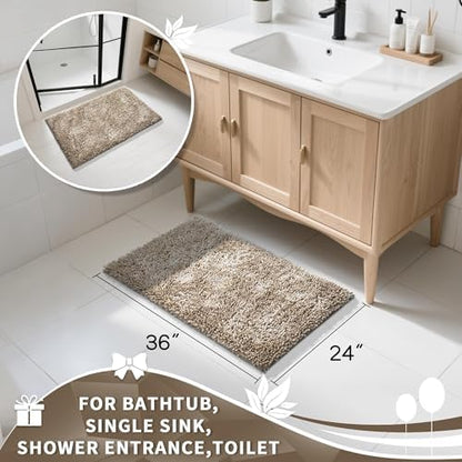 Yimobra Large Bathroom Rug Non Slip 36x24 Inch, Extra Thick Soft Absorbent Chenille Bath Mat, Machine Washable Quick Dry Bath Rugs for Bathroom Floor, Tub and Shower, Home Decor Accessories, Camel