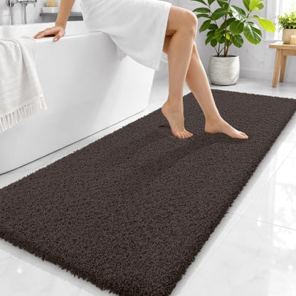 OLANLY Microfiber Bathroom Runner Rugs 59x24, Soft Bath Mat, Dark Brown
