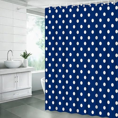 Polka Dot Shower Curtain Blue White Retro Spot Vintage Fabric Decorative Bathroom Curtains with Hooks,70" Wx84 H