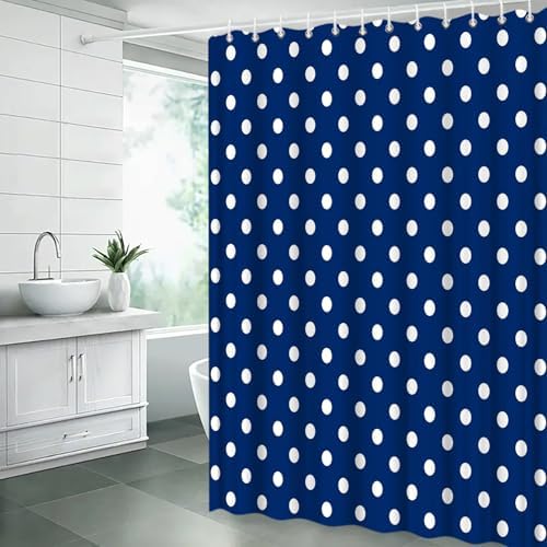 Polka Dot Shower Curtain Blue White Retro Spot Vintage Fabric Decorative Bathroom Curtains with Hooks,75" Wx70 H