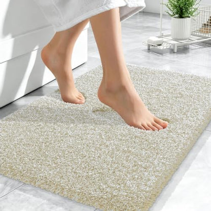 OLANLY Microfiber Bathroom Rugs 24x16, Quick Dry Bath Mat, Sand and White