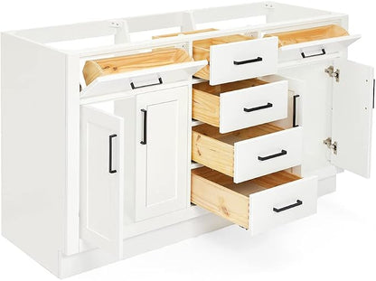 ARIEL Hepburn 60-inch Bathroom Vanity with Sink,Solid Wood, 1.5-inch Carbon Black Quartz Countertop, Double Rectangular Porcelain Sink, Soft Closing Doors, Dovetail Drawers, White