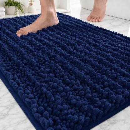 Disolla Navy Blue Bathroom Rug 20x32 Inch - Luxury Chenille Bath Mat, Thick Shaggy Plush Absorbent Rug, Non-Slip Machine Washable Mats for Bathroom Floor & Decor