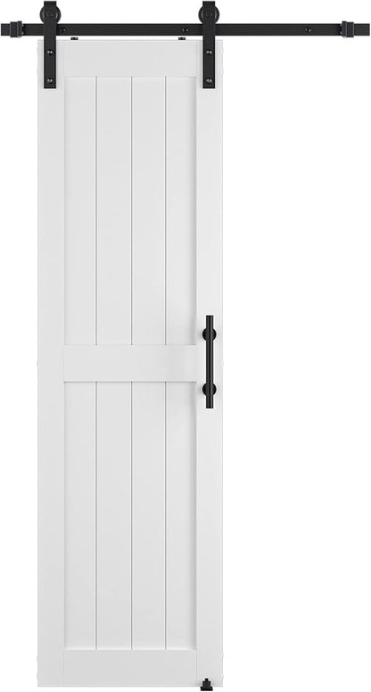 24in x 84in MDF Sliding Barn Door with 4ft Barn Door Hardware Kit & Handle | Pre-Drilled Holes Easy Assembly -Solid Barn Door Slab Covered with Water-Proof PVC Surface, White, H-Frame