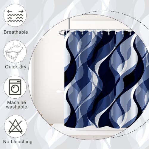 Navy Blue Striped Clawfoot Tub Shower Curtain 180x70 inch 30 Hooks