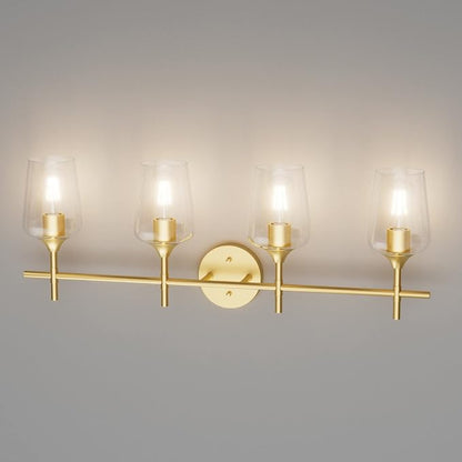Ralbay 4-Lights Gold Vanity Light Fixture Vintage Gold Vanity Lights Wall Lighting Clear Glass Gold Bathroom Light Fixtures Over Mirror