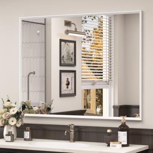 White Framed Bathroom Mirror 40x30, White Vanity Mirrors for Wall
