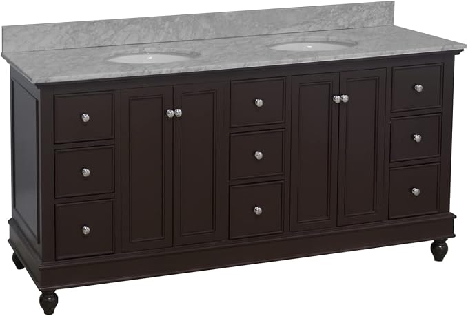 Bella 72-inch Double Bathroom Vanity (Chocolate/Carrara): Includes Chocolate Cabinet with Authentic Italian Carrara Marble Countertop and White Ceramic Sinks