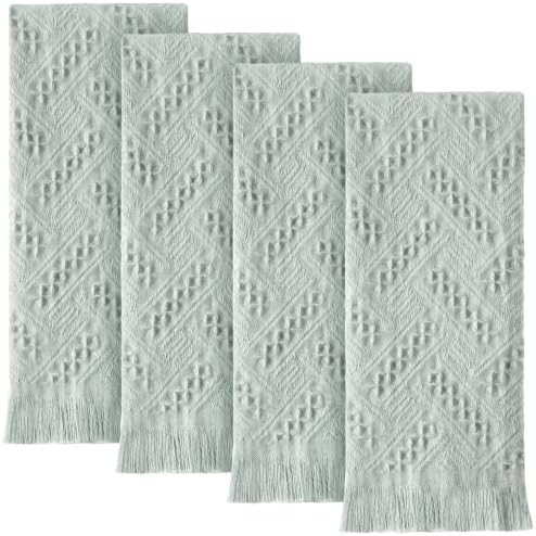 HunnmingRe 4 Pack Boho Hand Towel for Kitchen, Mint Green