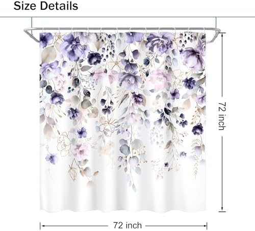 Purple Floral Girls Girly Boho Watercolor Bathroom Shower Curtain Set