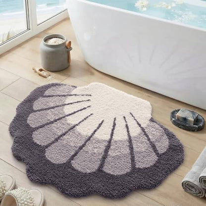 DEXI Cute Seashell Bath Mat, Coastal Scallop Bathroom Rug, 31x24 Grey