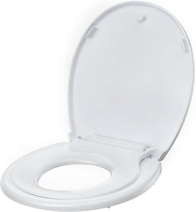 Round Toilet Seat with Toddler Seat Built-In, American Standard, Slow Close Lid, Quick Release Hinges, Non-Slip Bumpers, Easy Install & Clean, Never Loosens Design