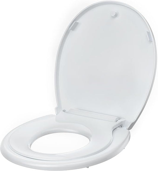 Round Toilet Seat with Toddler Seat Built-In, American Standard, Slow Close Lid, Quick Release Hinges, Non-Slip Bumpers, Easy Install & Clean, Never Loosens Design