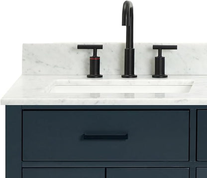 ARIEL Hepburn 60-inch Bathroom Vanity with Sink,Solid Wood, 0.75-inch Italian Carrara Marble Countertop, Double Rectangular Porcelain Sink, 4 Soft Closing Doors, 6 Dovetail Drawers, Midnight Blue