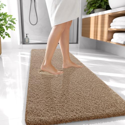 OLANLY Microfiber Bathroom Runner Rugs 47x20, Soft Bath Mat, Dark Beige