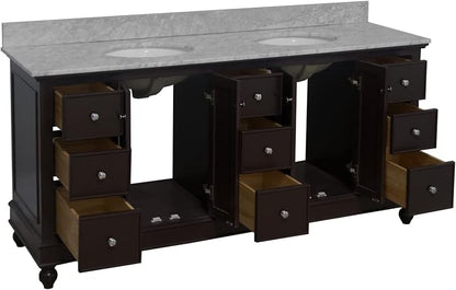Bella 72-inch Double Bathroom Vanity (Chocolate/Carrara): Includes Chocolate Cabinet with Authentic Italian Carrara Marble Countertop and White Ceramic Sinks