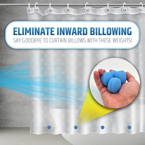Powerful Anti-Billowing Magnetic Shower Curtain Weights for Splash-Free Bath Experience - 360° Silicone Wrapped - Will Never Rust - Heavy Magnets Prevent Curtain Liners from Blowing | 4 Pairs | Blue